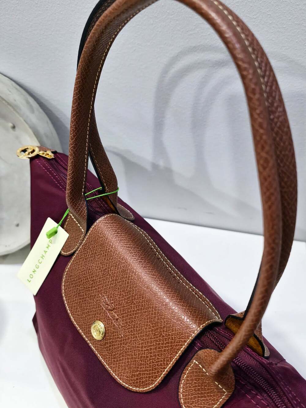 NWT Le Pliage Original Burgundy Medium Handbag Canvas Shopping Shoulder Tote M - Picture 7 of 8